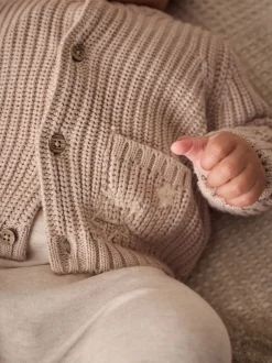 Next Hello World Neutre - Cardigan épais brodé en maille pour bébé New