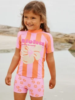 Next Hibiscus à rayures rose/orange - Ensemble de bain Sunsafe à manches courtes (3mois à10ans) Outlet