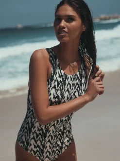 Next Ikat noir/crème - Maillot de bain Essential galbant le col haut Discount