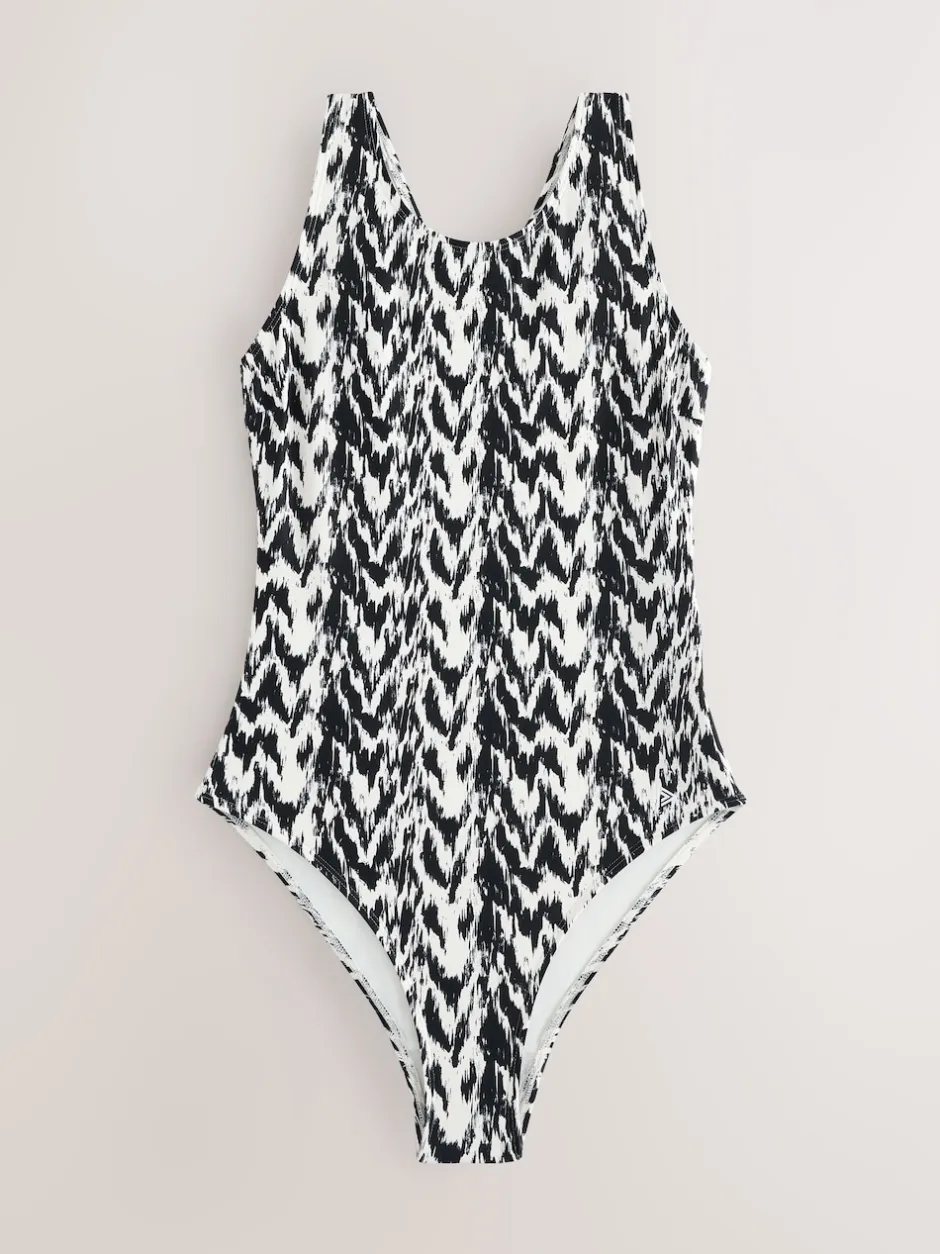 Next Ikat noir/crème - Maillot de bain Essential galbant le col haut Discount