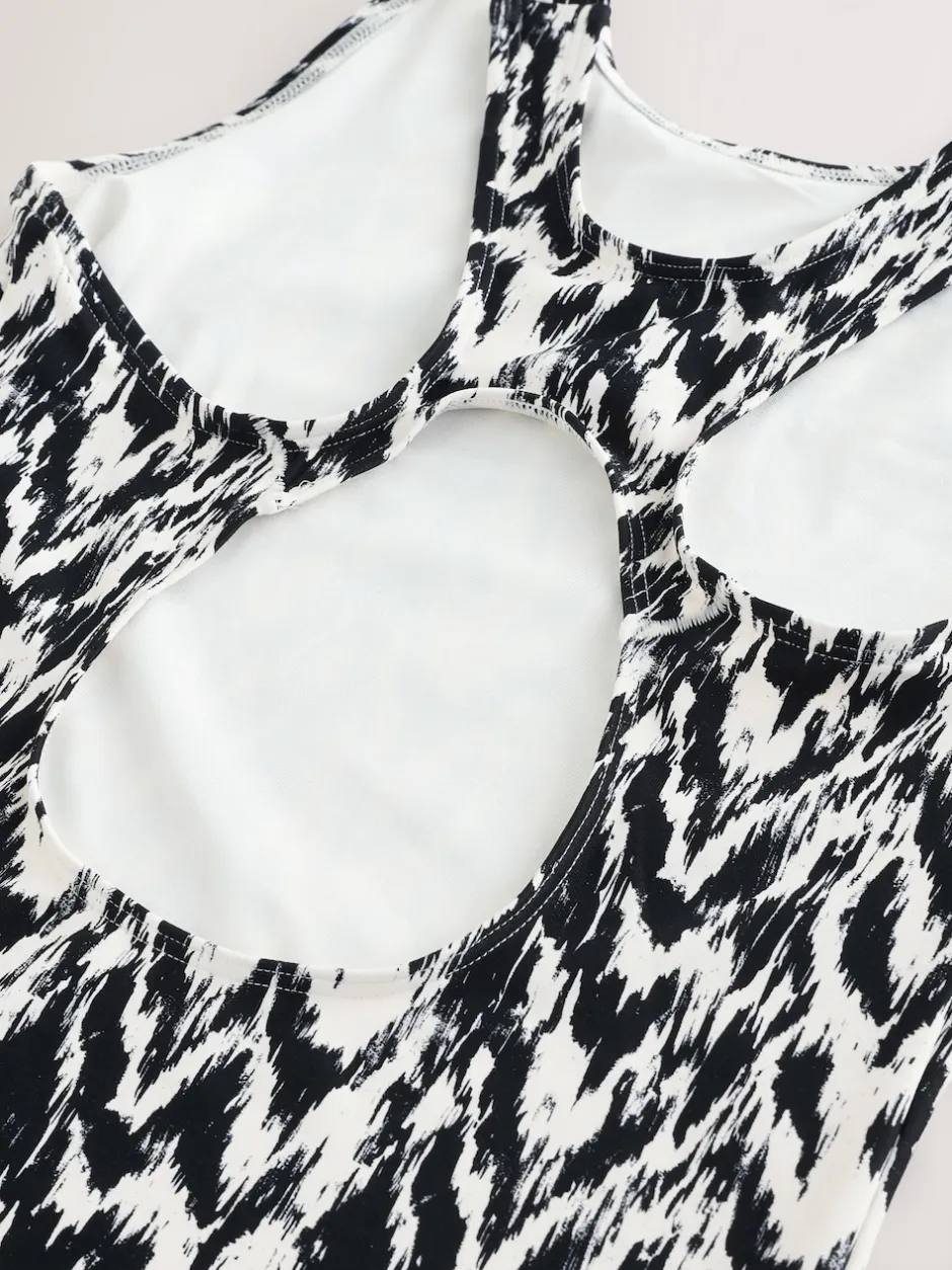 Next Ikat noir/crème - Maillot de bain Essential galbant le col haut Discount