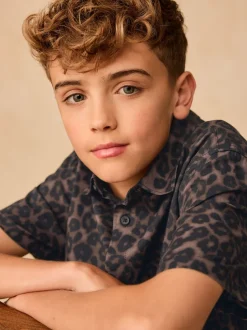 Next - Chemise imprimée Manches courtes (3-16ans) Impression animale brune Sale