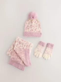 Next Impression animale rose - Ensemble Bonnet, Gants et Écharpe (3-16ans) Discount