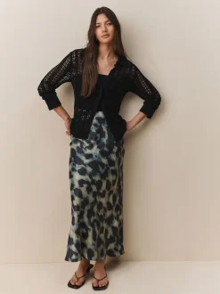 Next Impression animale verte - Jupe Midi Satin