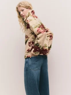 Next - Polaire douce en polaire en peau de mouton à col zippé Impression florale rose Outlet