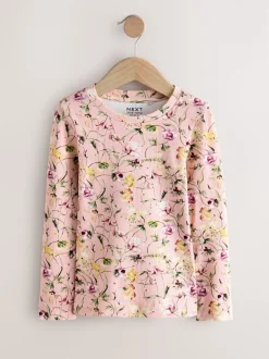 Next - T-shirts côtelés à manches longues Lot de 4 (3à16ans) Impression florale rose Outlet
