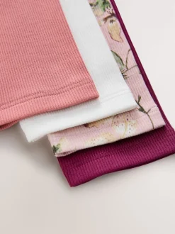 Next - T-shirts côtelés à manches longues Lot de 4 (3à16ans) Impression florale rose Outlet