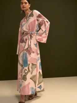 Next Impression florale rose - Robe longue caftan à col en V 3/4 Online
