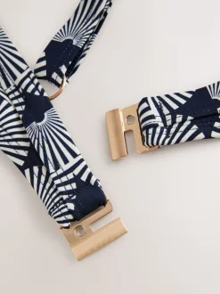 Next - Haut de bikini rembourré à armatures gainant Imprimé à éventails bleu marine/Blanc Best