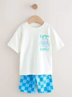 Next Imprimé alimentaire vert/blanc - Ensemble t-shirt et short à manches courtes Lot de 2 (3mois7ans) Discount