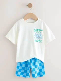 Next Imprimé alimentaire vert/blanc - Ensemble t-shirt et short à manches courtes Lot de 2 (3mois7ans) Discount