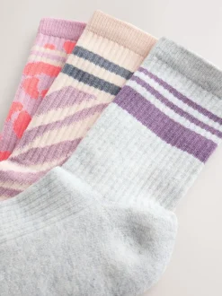Next Imprimé animal - Lot de 3 paires de chaussettes côtelées à semelle rembourrée en coton majoritaire Clearance