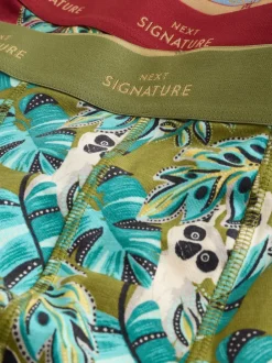 Next Imprimé Animal feuilles Vert/Bleu - Lot de 4 boxers Signature en coton majoritaire Sale