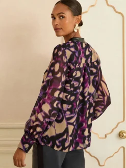 Love & Roses Imprimé animal violet - Chemisier zippé à manches longues sur le devant Hot
