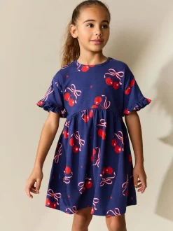 Next Imprimé cerise bleu marine - Manches courtes Jersey Robe (3-16yrs) Sale