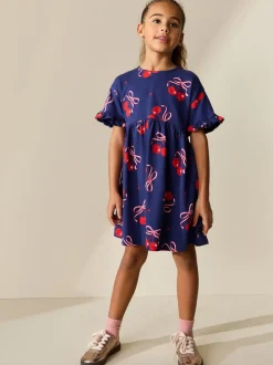 Next Imprimé cerise bleu marine - Manches courtes Jersey Robe (3-16yrs) Sale