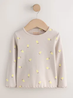 Next - T-shirt à manches longues en côtes (3mths-7yrs) Imprimé citron neutre