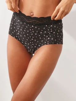 Next - Lot de 4 culottes en coton et dentelle Imprimé cœurs noir/rose Online