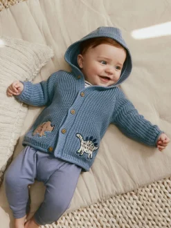 Next Imprimé dinosaures bleu marine brodé - Cardigan à capuche en maille bébé (0 mois-2 ans)