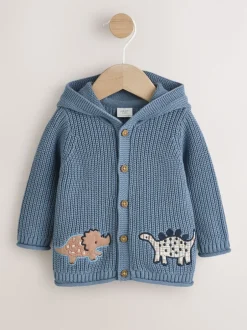 Next Imprimé dinosaures bleu marine brodé - Cardigan à capuche en maille bébé (0 mois-2 ans)