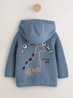Next Imprimé dinosaures bleu marine brodé - Cardigan à capuche en maille bébé (0 mois-2 ans)