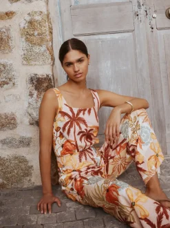 Next Imprimé fleuri rose - Combinaison en jersey à col carré et jambe large Best