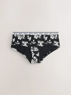 Next Imprimé floral noir / blanc - Lot de 4 culottes à logo en coton Court Outlet