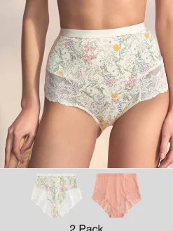 Next Imprimé floral/rose pâle - Lot de 2 culottes en dentelle sculptante Online