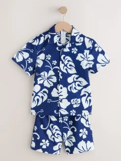 Next Imprimé hawaïen bleu marine - Ensemble shorts de bain et chemise (3-16ans) Sale