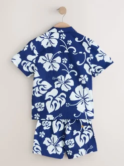 Next Imprimé hawaïen bleu marine - Ensemble shorts de bain et chemise (3-16ans) Sale