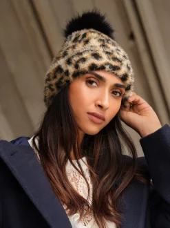 Love & Roses - Chapeau à pompon confortable Imprimé Léopard Outlet