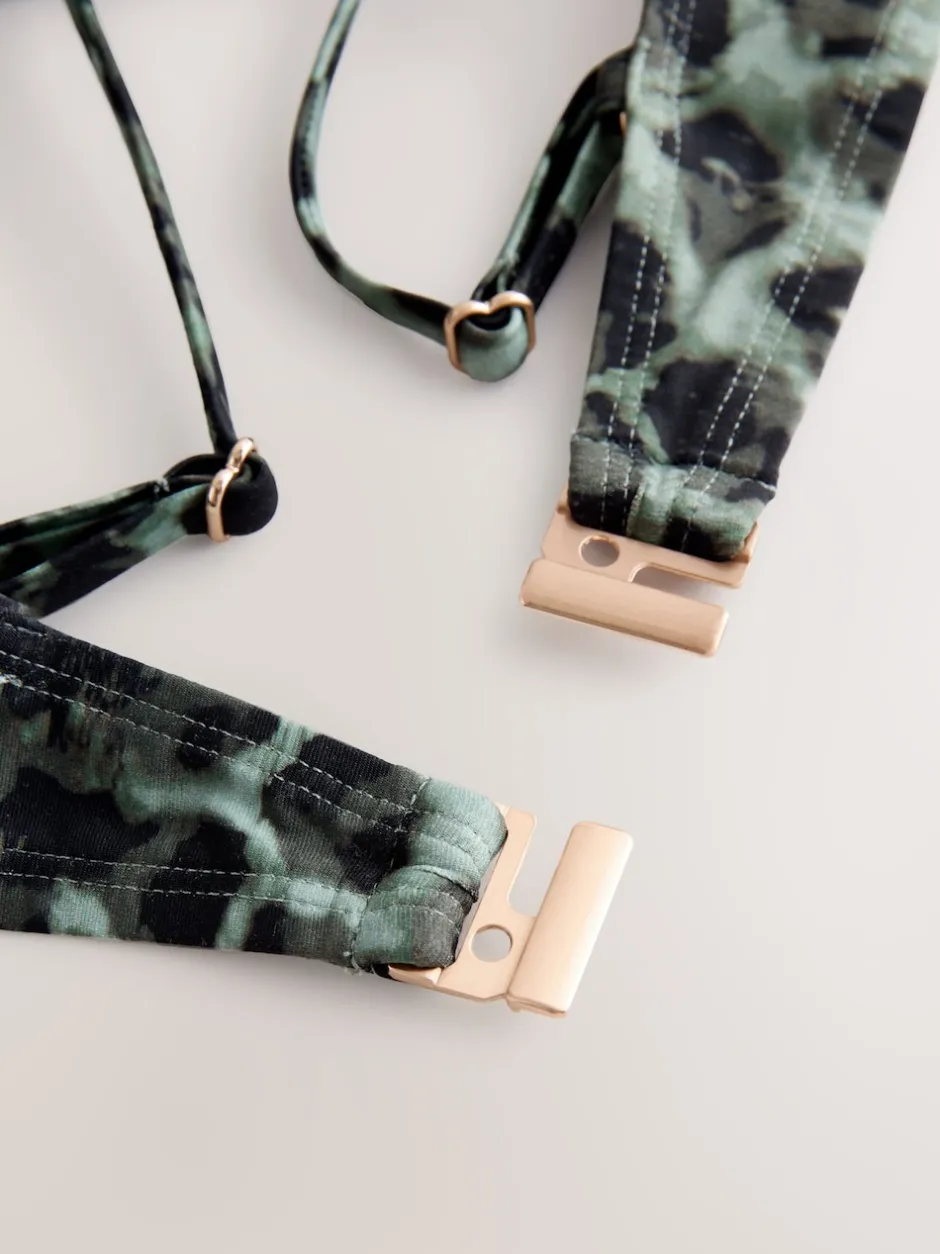 Next Imprimé léopard vert/noir - Haut de bikini non rembourré à armatures