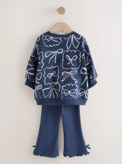 Next Imprimé nœud bleu marine - Ensemble sweat et legging évasé (3mois-7ans) Outlet