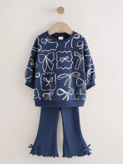 Next Imprimé nœud bleu marine - Ensemble sweat et legging évasé (3mois-7ans) Outlet