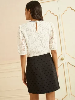 Love & Roses Imprimé nœud floqué noir - Jupes