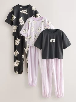 Next Imprimé panda noir/blanc - Lot de 3 joggings de pyjama (3-16ans) Outlet