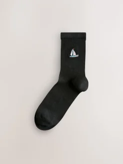 Next - Chaussettes à motif brodé 4 Pack Imprimé pêcheur nautique Discount