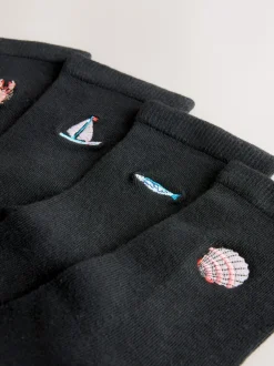 Next - Chaussettes à motif brodé 4 Pack Imprimé pêcheur nautique Discount