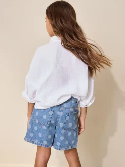 Next Imprimé Pois Bleu Milieu - Shorts plissés en Denim décontractés (3-16ans) Online