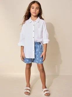 Next Imprimé Pois Bleu Milieu - Shorts plissés en Denim décontractés (3-16ans) Online