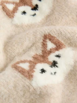 Next Imprimé renard neutre - Pull col rond en maille (3mois-7ans) Outlet