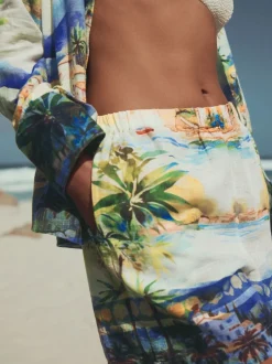 Next Imprimé scénique - Short à taille élastique en lin Clearance