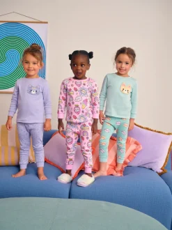 Next Imprimé violet à chat - Lot de 3 pyjamas Snuggle (9mois-10ans) Sale