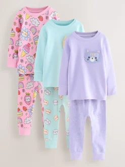 Next Imprimé violet à chat - Lot de 3 pyjamas Snuggle (9mois-10ans) Sale