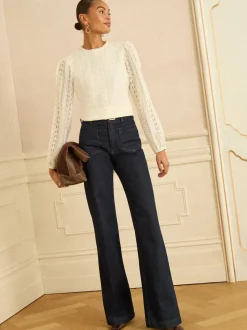 Love & Roses ivoire - Haut en dentelle à manches longues Sale