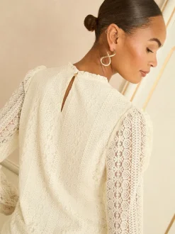 Love & Roses ivoire - Haut en dentelle à manches longues Sale