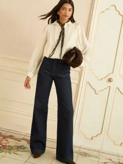 Love & Roses ivoire - chemise à manches longues boutonnée avec bordure en dentelle Outlet