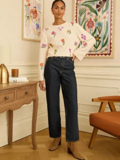 Love & Roses ivoire - pull en maille brodée Sale