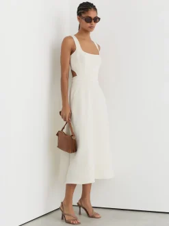 Reiss ivoire - Robe mi-longue Dina en sergé à découpe à la taille