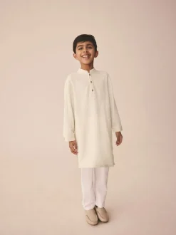 Next - Eid Kurta (3mths-16yrs) Jacqard texturé écru